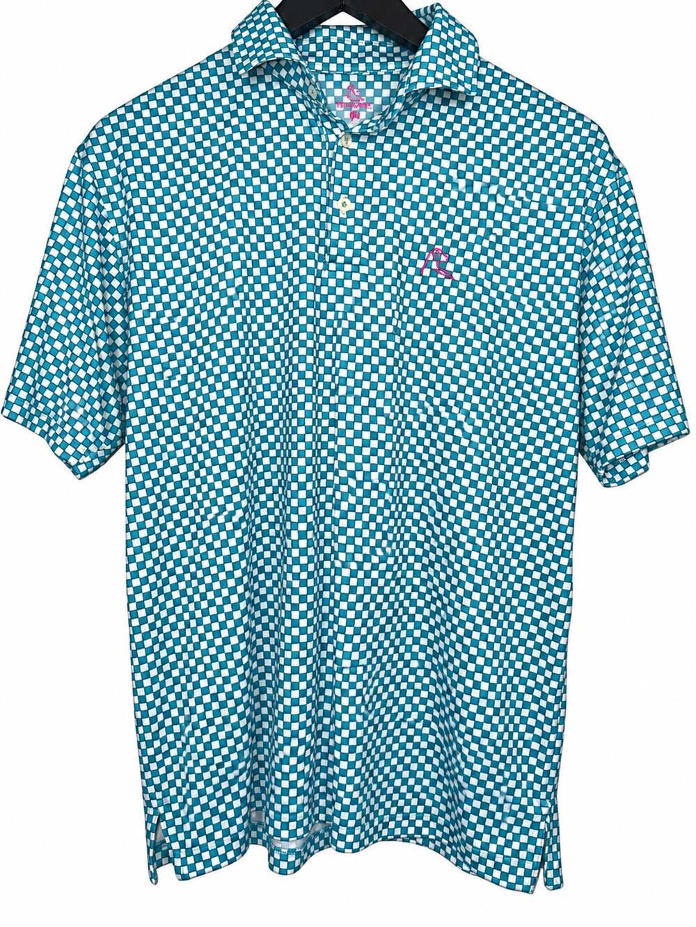 Rhoback Polo Shirt Size M Blue White Checkered